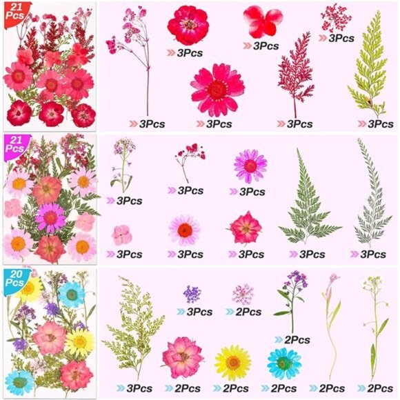 297 Pcs Dried Pressed Flowers Butterfly Stickers for Resin, Real Natural Dry - Picture 3 of 7